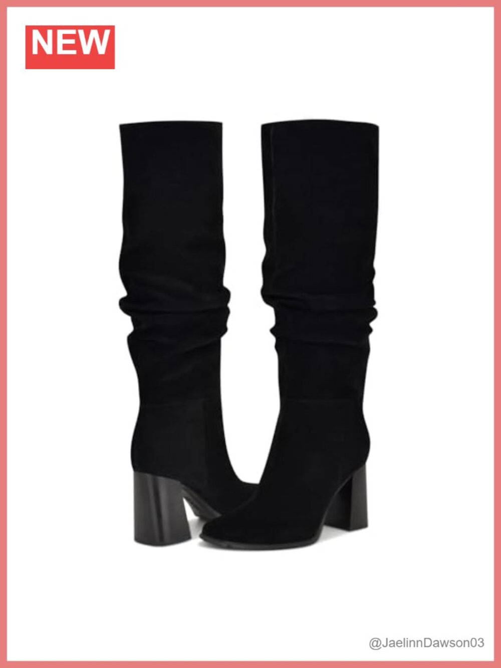 Nine West Domaey Suede Block Heel Pull-On Knee High Boots Square Toe